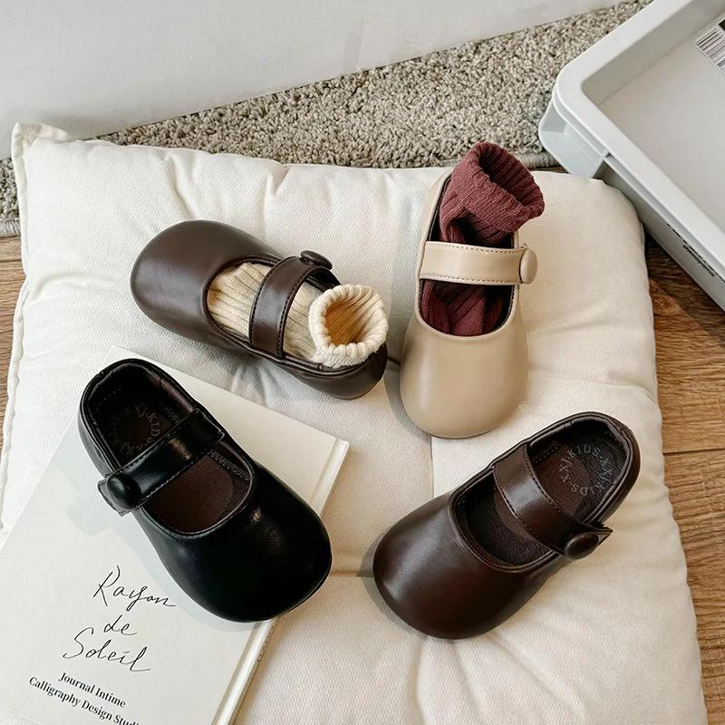 Fashion Girls' Shoes Spring New Kids Shoes British Style Child Leather Shoe Soft Soled Girls' Leather Shoe Anti Slip Casual Shoe