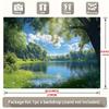 2D plane tranquil forest lake scenery background fabric green trees on the calm water surface polyester fiber