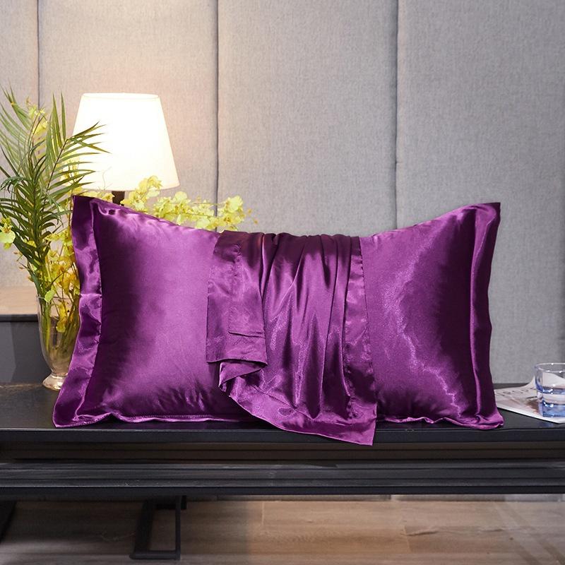 Solid Color Double-sided Silk Pillowcase Mulberry Silk Ice Silk Beauty Pillowcase Single Silk Wide-edge Pillowcase