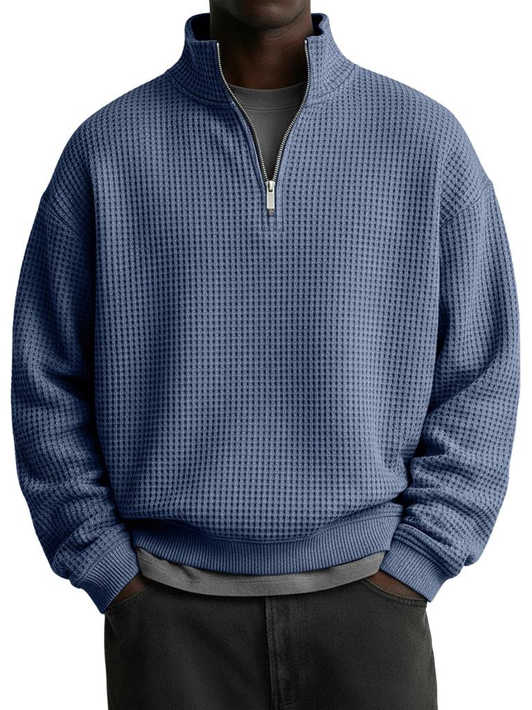 2025 EU Cross-border Men's Casual Half-Zip Hoodie | Autumn/Winter Waffle Knit Polo Shirt