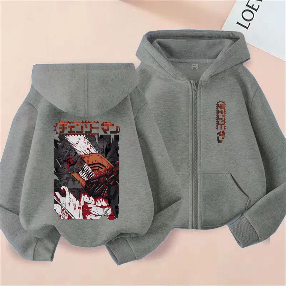 Japanischer Anime Chainsaw Man Denji Pochita Doppelseitiger Druck Reißverschluss-Hoodie Herren Damen Mode Manga Übergroße Zip-Up-Jacke Mantel