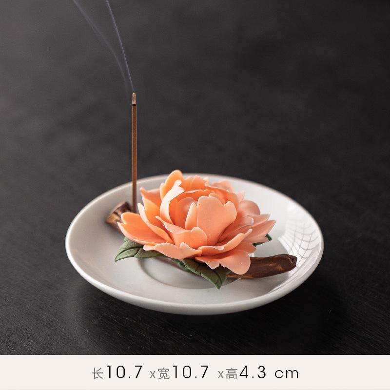 Zen Ceramic Censer Handicrafts Home Ornaments Peonies Incense Burner Flower Incense Stick Holder Home Office Table Decoration