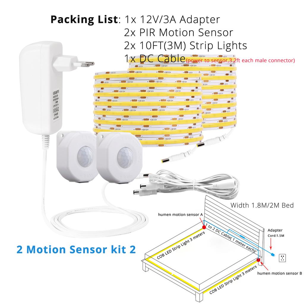 Single Double Human Sensing Light Tape Set Motion Activate Under Bed Stairs Corner Passageway Lighting Automatically Turn on off