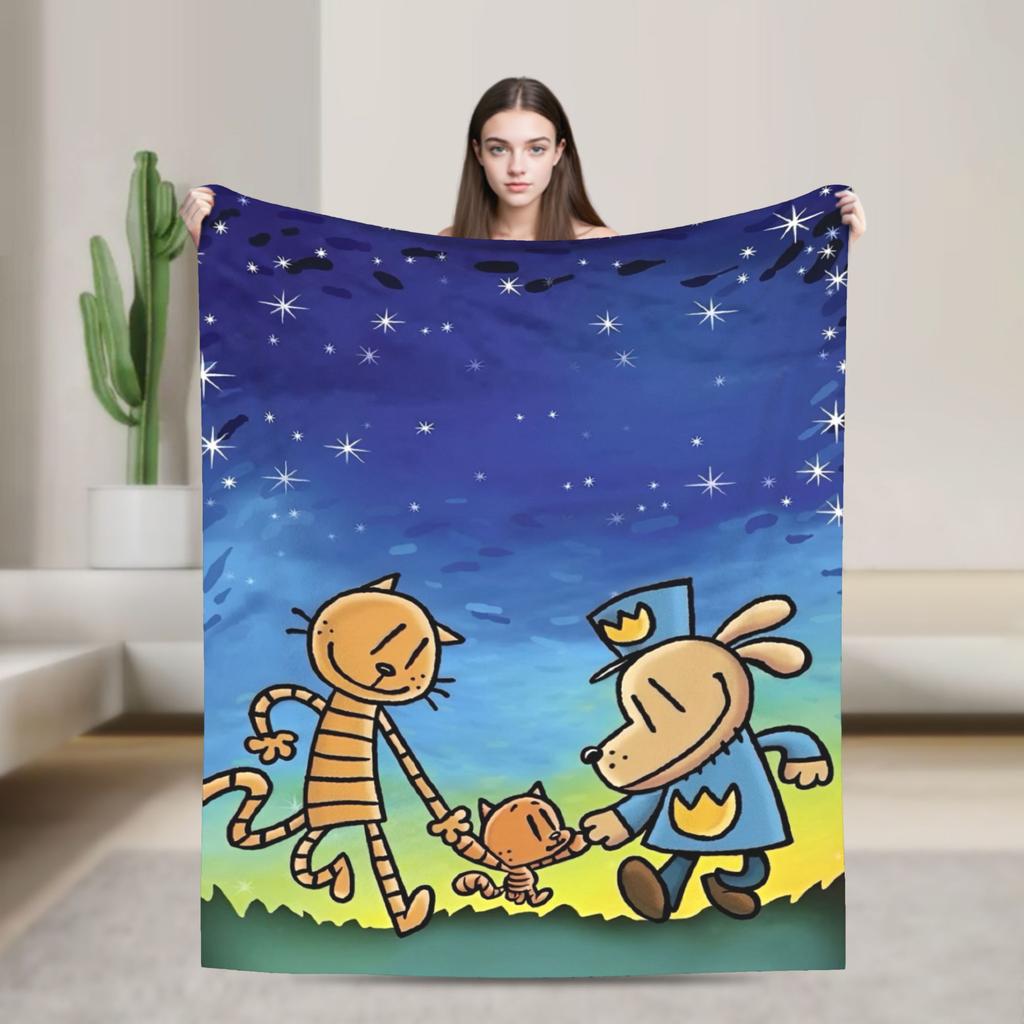 Dog Man Dogman Movie Comic Blankets Cartoon Flannel Awesome Breathable Throw Blankets for Coverlet Summer