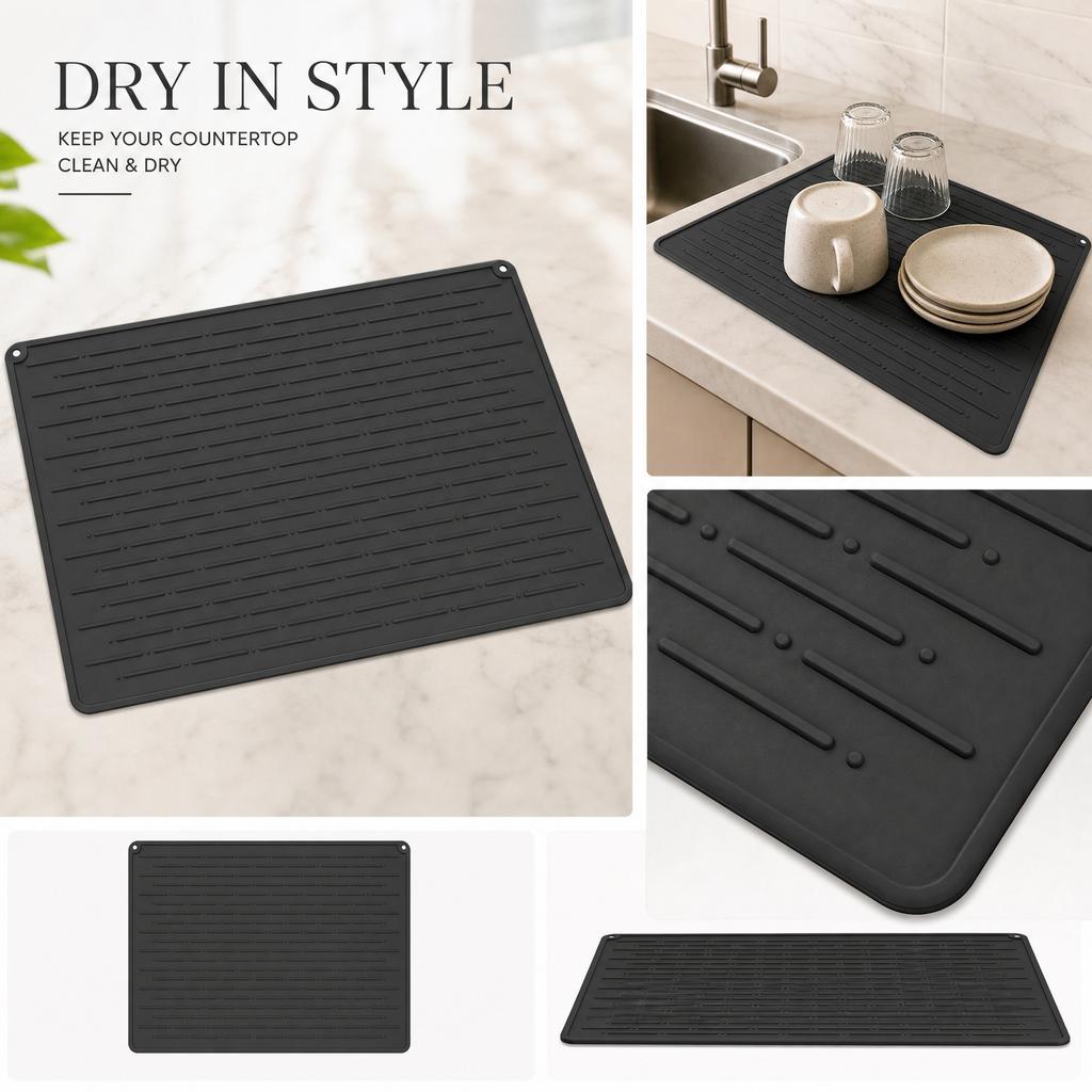 Silicone Non Slip Draining Mat for Kitchen Sink Countertop Drying Pad Flexible Heat Resistant Design