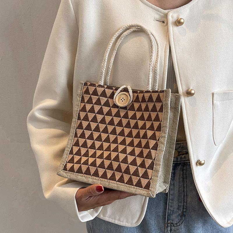 Linen Portable Bento Bag Japanese Small Satchel Going Out Fashionable Work Small Bag Environmentally Friendly Lunch Box Bag