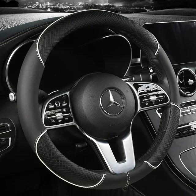 All Seasons Leather Diamond Steering Wheel Cover Universal Fit for 14 .5-15 Inch Durable Leather Cover Anti-Slip Veins Amagi