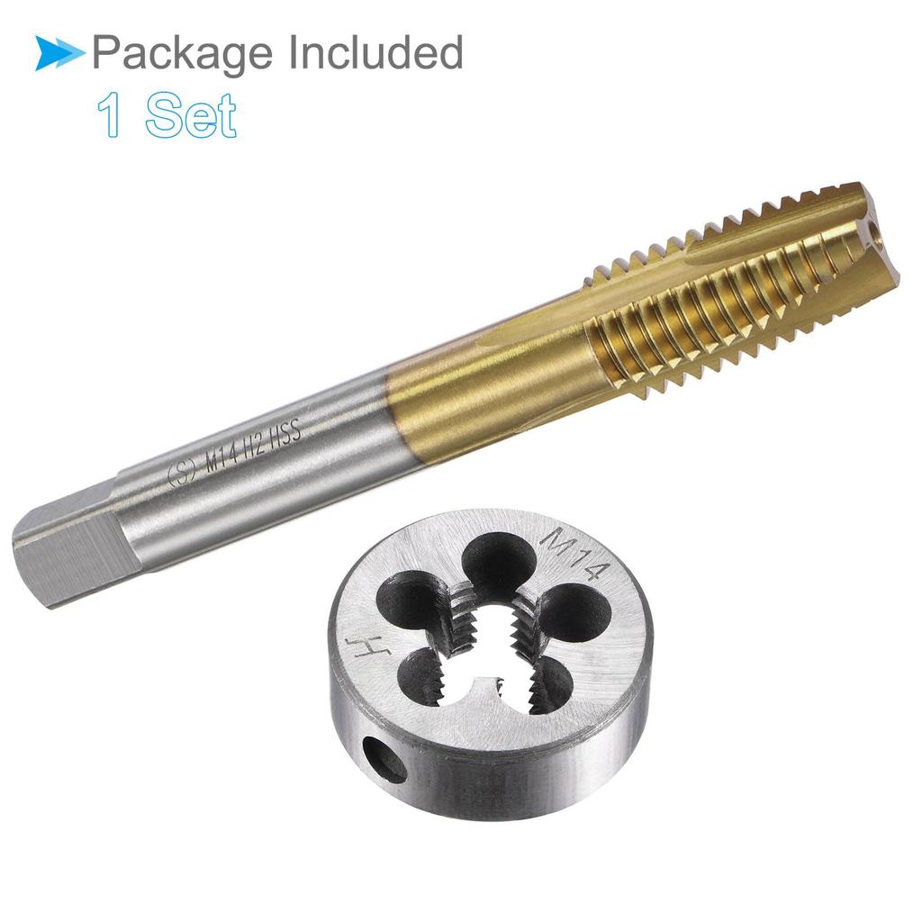 CoCud Metric Tap and Die Set, M14 X 2 Thread, Titanium Coated, Spiral Point Screw Tap, Round Thread Cutting Tool Kit for Tapping and Correction, 1 Set