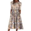 Summer Vacation Midi Dress for Women Retro Floral Printing High Waist A Line Pleated Side Pockets Round Neck Mid Sleeves Big Hem