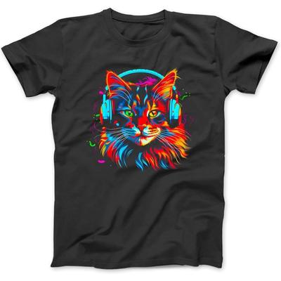 Maine Coon Katze DJ T-Shirt, Sweatshirt, Hoodie für Herren Damen Kinder Hergestellt in Kanada Schwarz