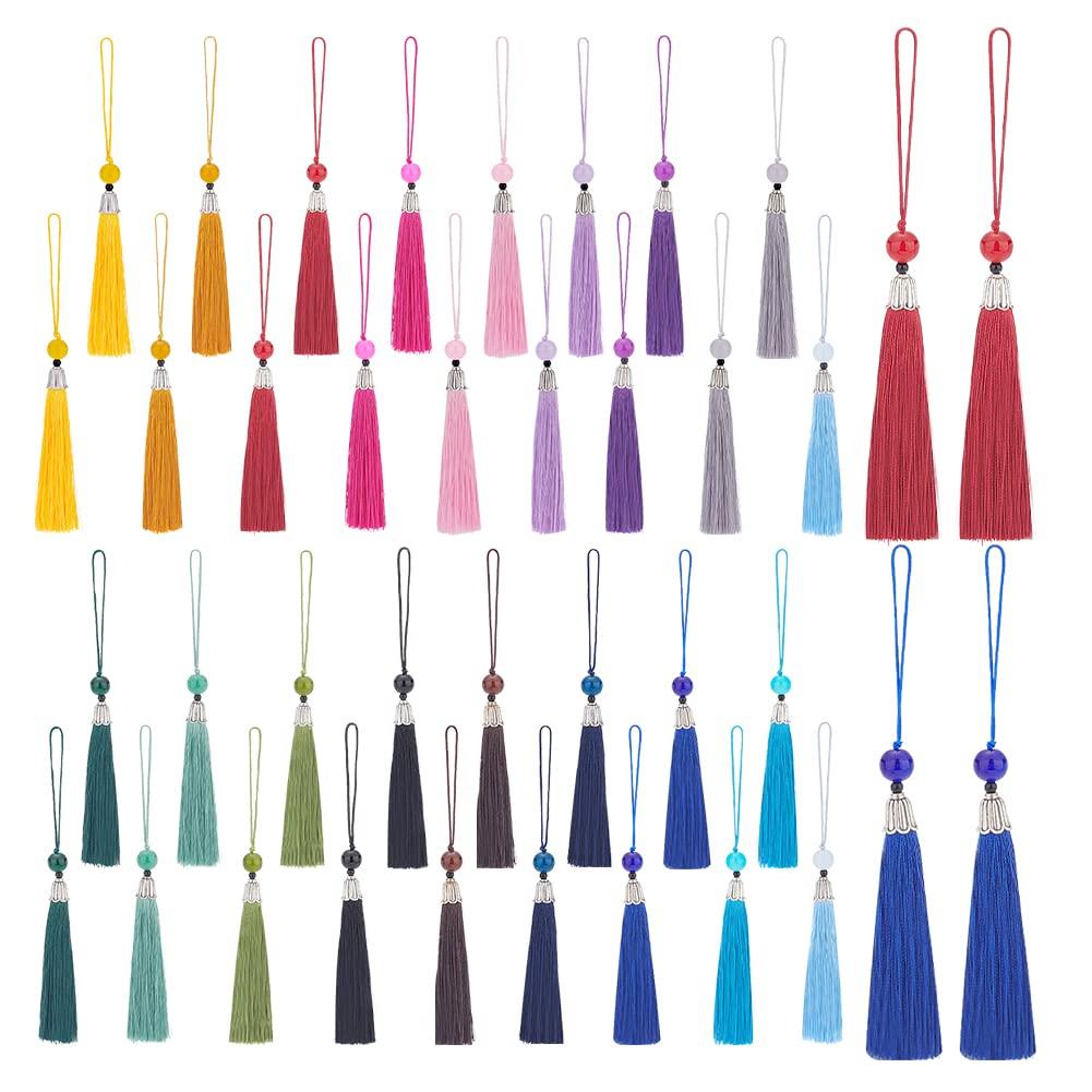 PandaHall 17 34 Pieces Tassel Fringe Chinese Knot Handmade Car and Other Handmade Colors, Charms, Materials, Curtains, Keychains, Charms, Graduations,