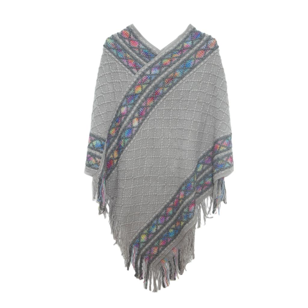 Women's Elegant Knitted Shawl Poncho with Fringed Lightweight Pullover Poncho Sweaters Cape Warm Cozy Knit Poncho Sweater for Women Pullover Cardigan