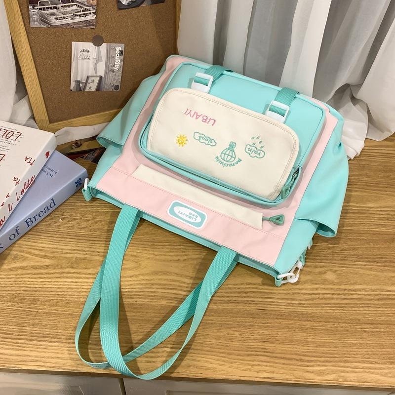 Contrasting Color Junior High School Students' Large Capacity Schoolbags  Female High School Students' Shoulder Bags  Balloon Badges and Backpacks