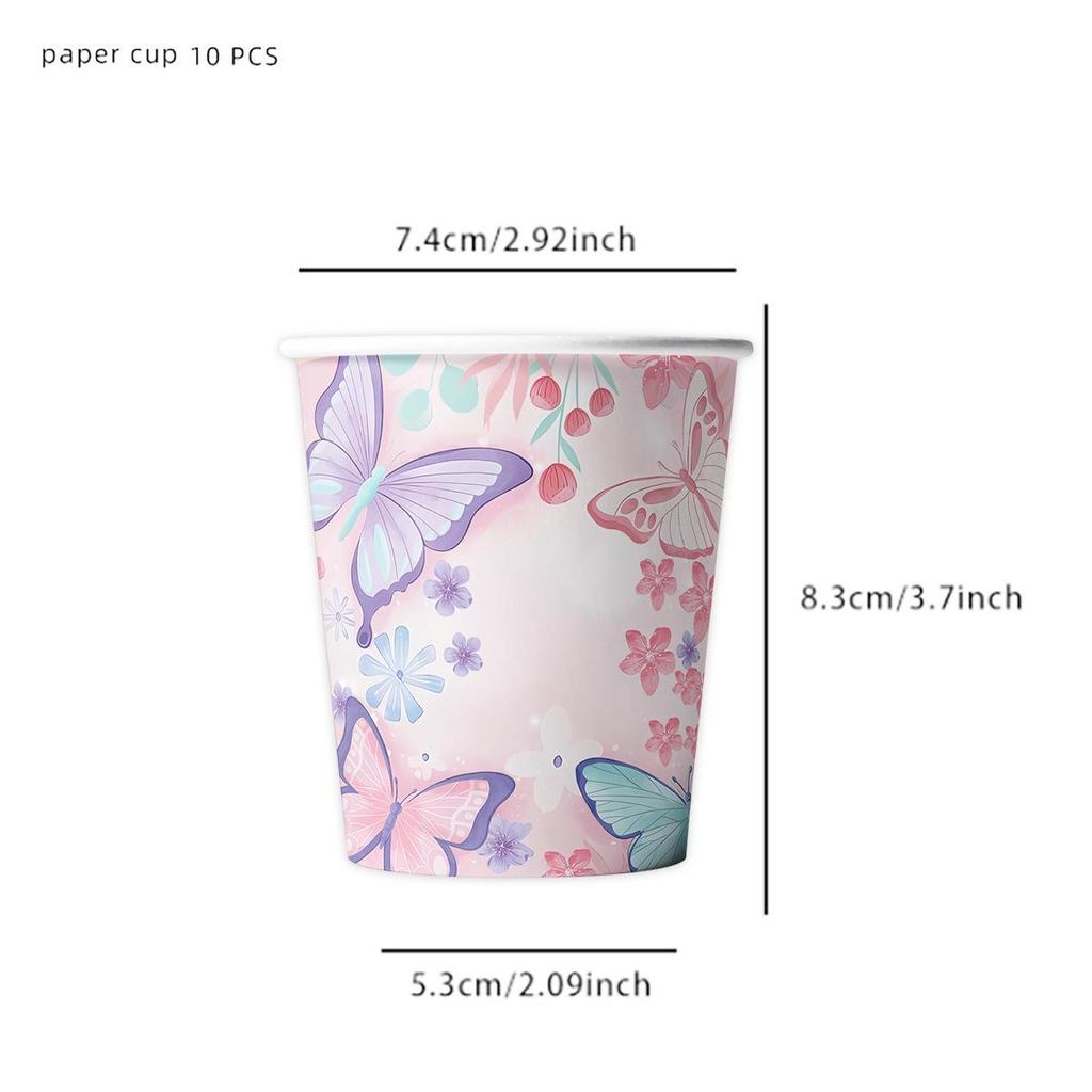 Pink Butterfly Birthday Party Disposable Tableware Set - Plates, Cups, Knives, Forks, Spoons