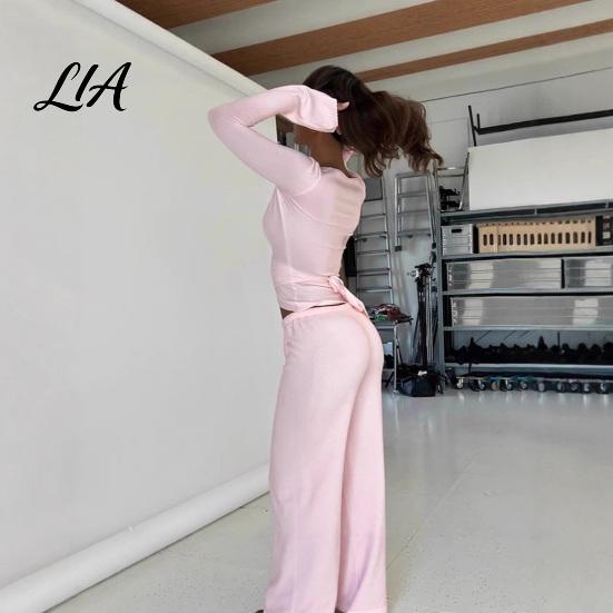 Büroparty-Kleidung Hosen Damen Sweatshirt 2-teiliges Set, V-Ausschnitt Slim Fit Oberteil & Hohe einfarbige Lounge-Kleidung mit Taille Weiter Bein Hosen, für Frühling