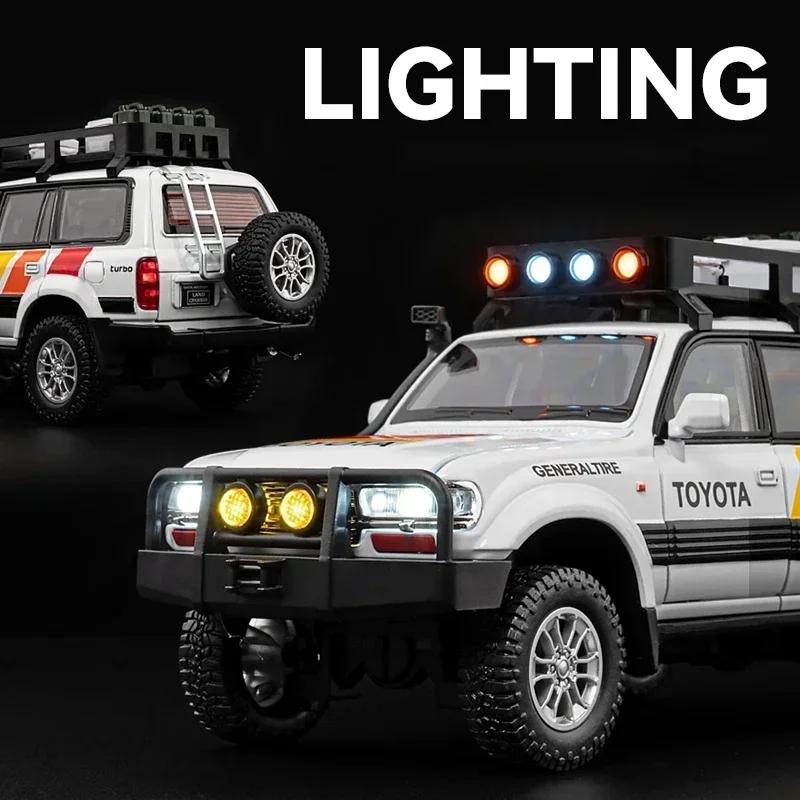 Toyota Land Cruiser LC80 Geländewagen-Simulation, Druckguss- und Spielzeugfahrzeuge, Geräusche und Licht, Rückziehauto 1:24 Alloy Collection Modell