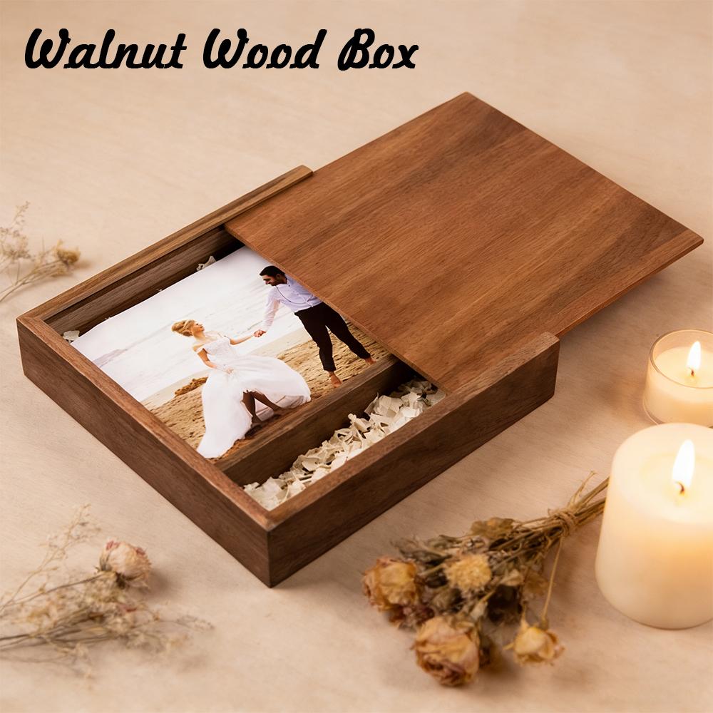 1PCS Walnut Maple Wood Storage Box Photography Wedding Gift Album Jewelry USB Box Natural Unfinished Wooden Case 16.9X16.9X3.5cm