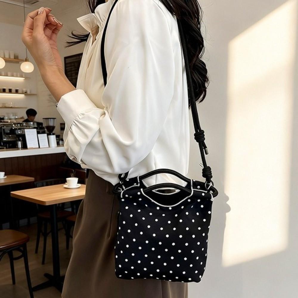 Drawstring Closure Polka Dot Shoulder Bag Nylon Female Tote Bag Crossbody Bucket Bag Outdoor