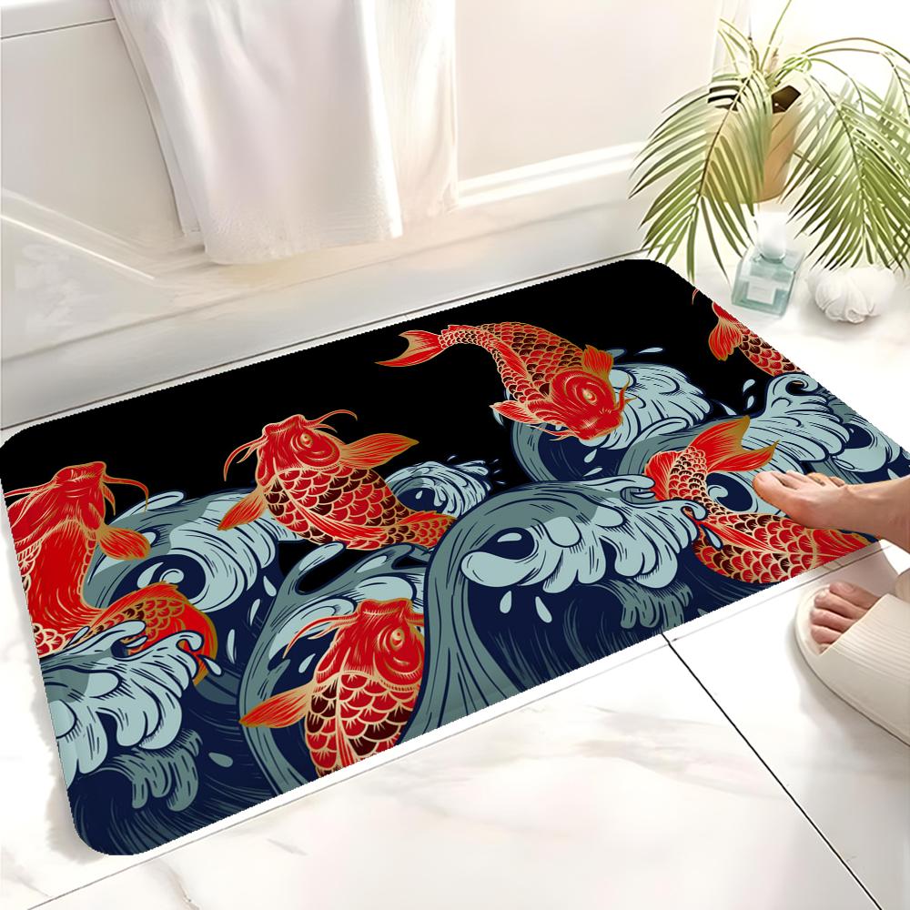 Japanese Koi Fish Door Mat Washable Non-Slip Living Room Sofa Chairs Area Mat Kitchen Bedside Area Rugs