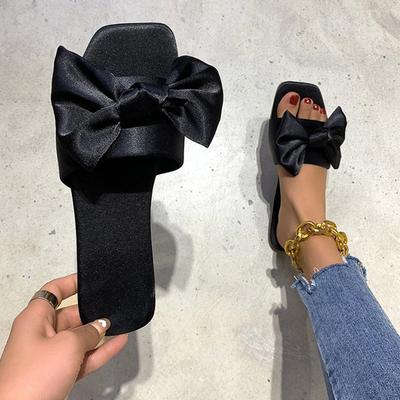 Warm Slippers Women Flat Shoes Size Large Sandals Women'S Summer Bow One Character Heel Women'S Slipper Chaussures Femmes