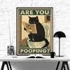 Are You Pooping Posters Bathroom Funny Bathroom Sign Canvas Painting Cute Black Cat Print Wall Art Picture Toilet Decoration