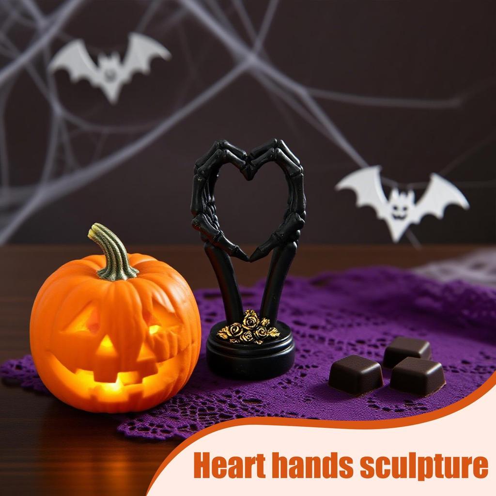 Skelett Herz Hand Figur Gotische Ästhetik Kreative Geste Schreibtisch Harzstatue Halloween Wohnzimmer- und Schlafzimmerdeko
