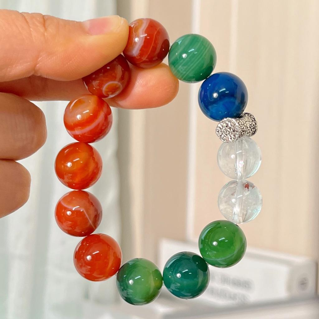 Large Grain Natural White Crystal Chalcedony Green Chalcedony Red Chalcedony Design Bracelet Bracelet