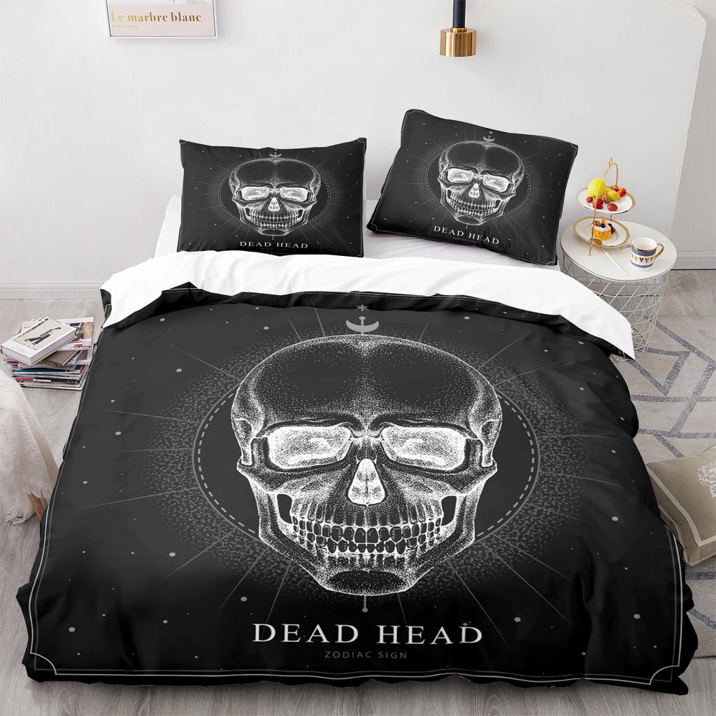 Skull King Queen Bettbezug Gothic Skelett Bettwäsche Set für Erwachsene Jugendliche Personalisiert Halloween Knochen Polyester Steppdeckenbezug