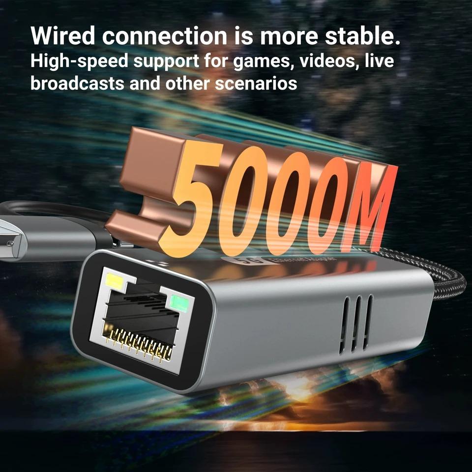 5Gbps USB 3.2 Type C Ethernet Adapter RJ45 Network Card for Windows 11 PC/Laptop USB-C RTL8157 Chip Converter Lan Internet Cable