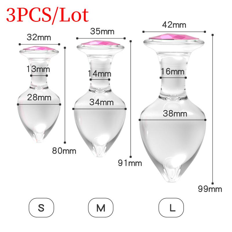 3 Mărimi Sticlă de Cristal Transparent Dop Anal Dildo Diamant Roz Expander Anus Erotic Masaj Masculin Masturbator Jucării Sexuale pentru Adulți Sex Anal
