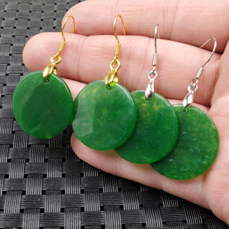 Emerald Green Quartzite Jade Round Earrings and Jade Pendants Silver Variant