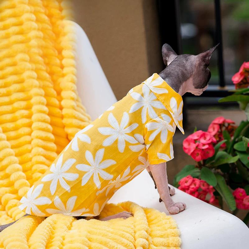 Summer Cool Shirt for Sphynx Cat Clothes Vacation Coat for Kittens Hawaiian Style for Devon Rex Spring Cat Supplies
