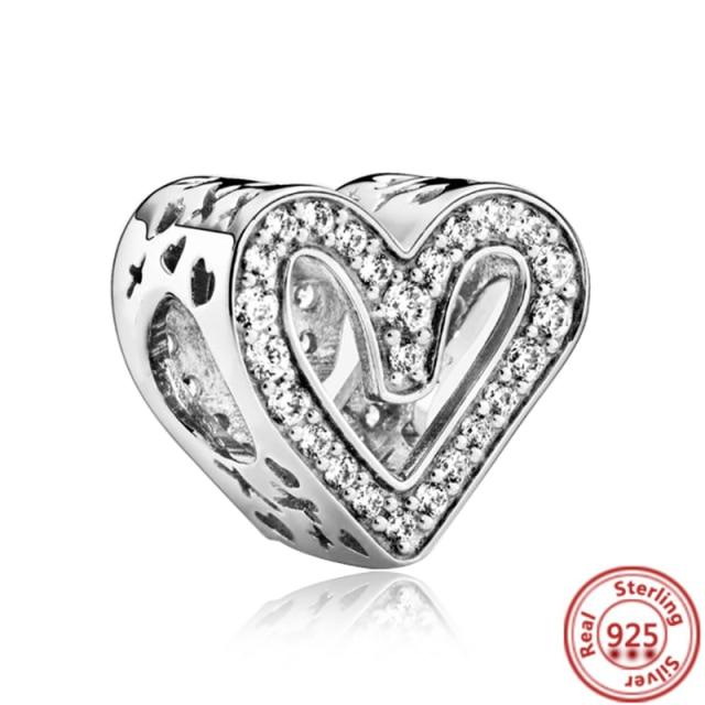 925 Sterling Silver Heart Circular Animal Beads Original  Charm Bracelet For Women DIY Fashion Silver 925 Jewelry Making