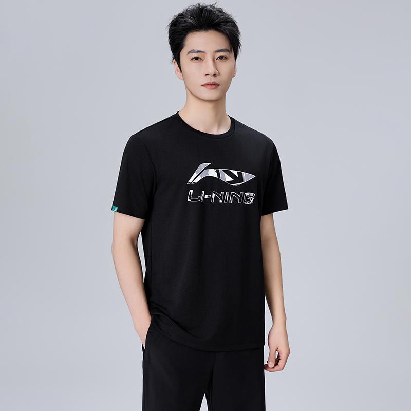 Li Ning Logo Print Round Neck Pullover Short Sleeve T-Shirt Unisex T-Shirt Black AHST683-2