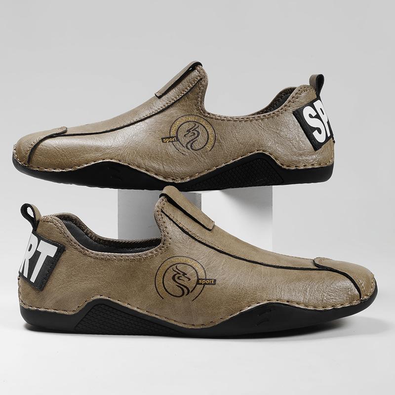 Men's Leather Shoes, 2025 New Style Casual Shoes, Autumn Flat-soled Solid-color Baby Booties, Lightweight Men's Driving Shoes