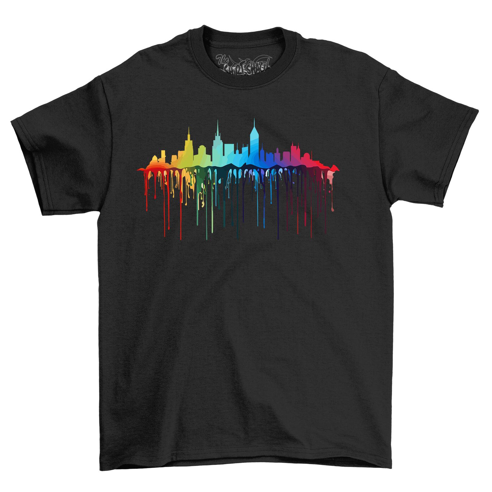City Skyline Paint Drip Design - Funny and Artsy! Unisex Printed T-Shirt Mens Womens Tees Top. Wear t L