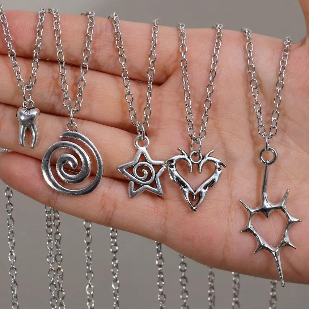 Silver Color Heart Teeth Pendant Choker Cahin Punk Necklace Fashion Y2K Necklace  Jewelry Gift