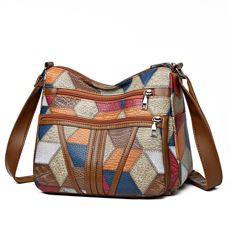 

Жіноча сумка з кольоровими блоками 2025 року, нова модна та стильна сумка з принтом, універсальна сумка на одне плече для мами, проста та містка сумка через плече 27x10x20cm