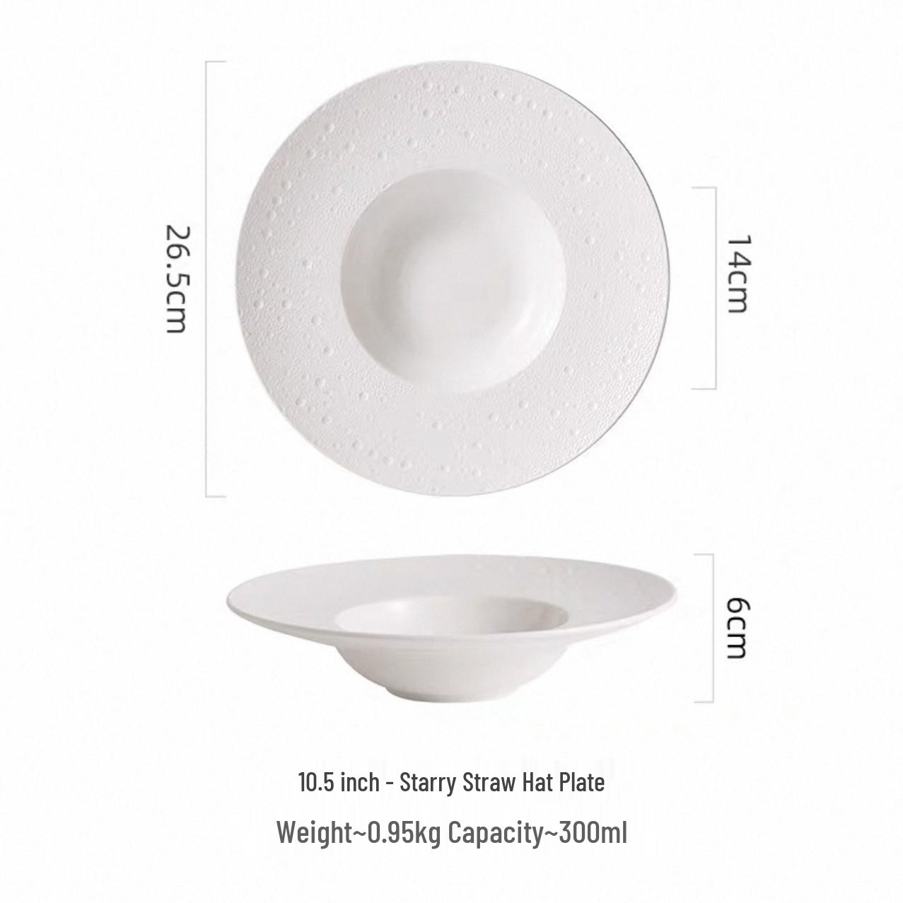 

Pure White Ceramic Pasta Plate with Meteor Pattern - Ideal for Western Food, Dessert, Restaurant, Hotel, and Commercial Use.