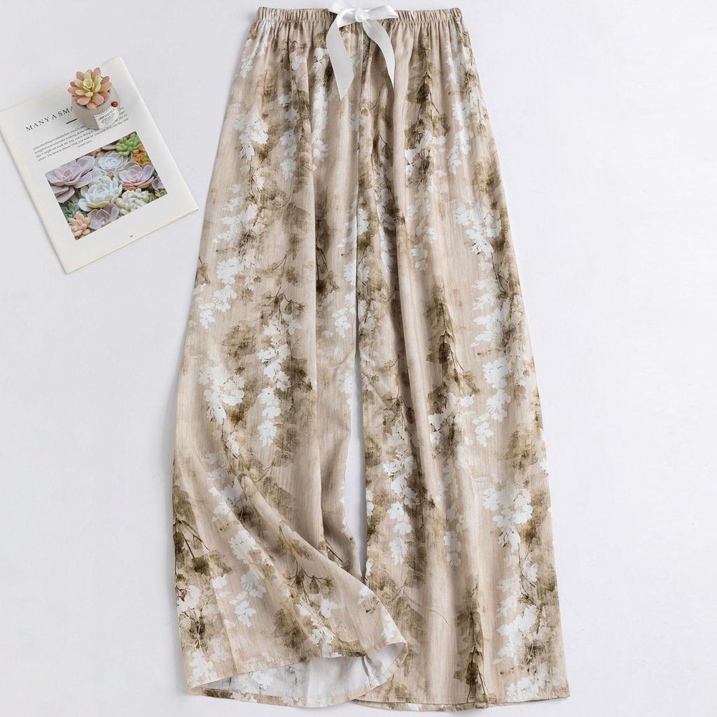 Women's Floral Cotton Silk Pajama Pants, Mosquito Repellent, Outdoor & Home Wear, Plus Size, Lightweight Summer Style.