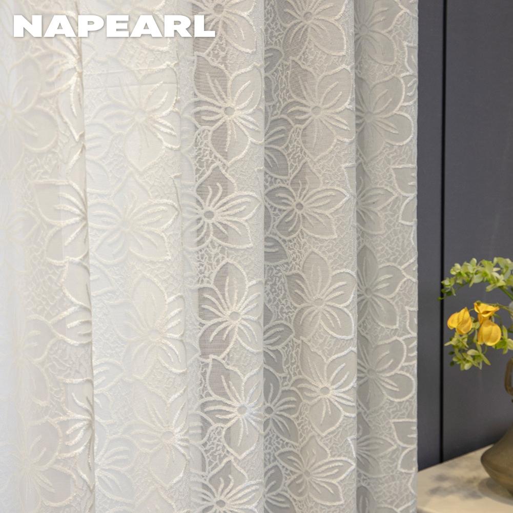 1PC NAPEARL Cherry Blossom Pattern Jacquard White Tulle Translucent Sheer Curtain for Living Room Bedroom Balcony Window Home Decor