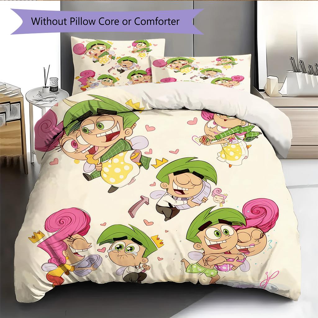 The Fairly OddParents2 Pattern Bedding Quilt Set Home Decoration Gift (1 * Duvet Cover + 2 * Pillowcase Without Core)