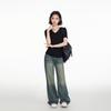 American front shoulder V-neck short-sleeved T-shirt women's summer new Korean pure desire bottoming slim and thin women's top