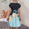 Women's Round Neck Summer Fly Sleeve Casual Printed Loose Button Pocket Midi Dresses