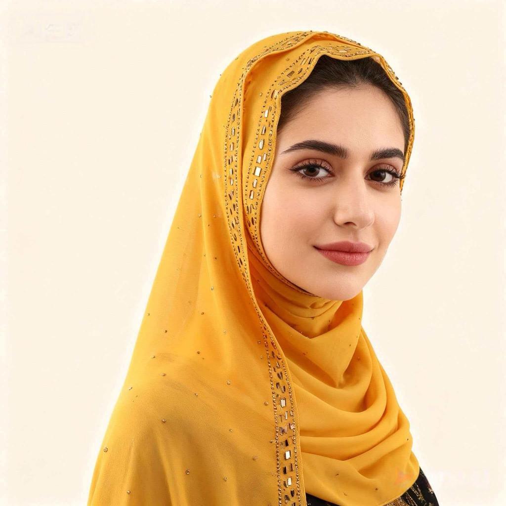 Pearl Chiffon Rhinestone Ethnic Scarf Shawl