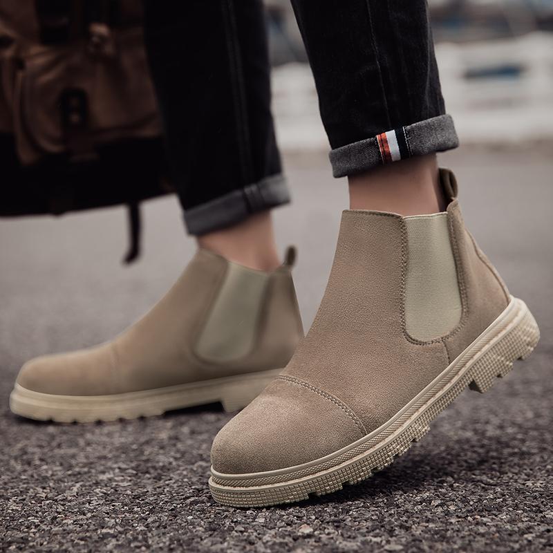 Fashion Men Anti Slip Ankle Boots Thick Soled Rubber Suede Leather Comfortable Outdoor Walking Shoes Brown Fashionable Retro Work Boots