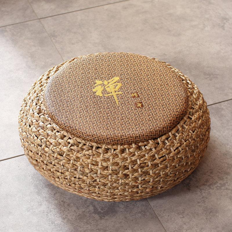 Handwoven Rattan Round Floor Cushion,Meditation Yoga Zafu Pillow Tatami Seat,Natural Boho Style Pouf Ottoman for Zen Living Room