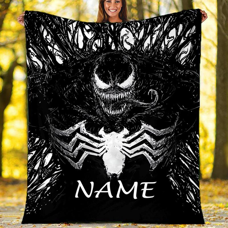 Customizable Venom Throw Blanket – Personalized Name, All-Season Cozy Snug Blanket, Machine Washable, Personalized Blanket
