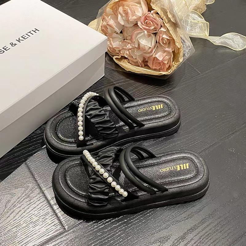 Summer Slippers for Women Fashionable Home Indoor Anti Slip Pearl Casual Beach Shoes