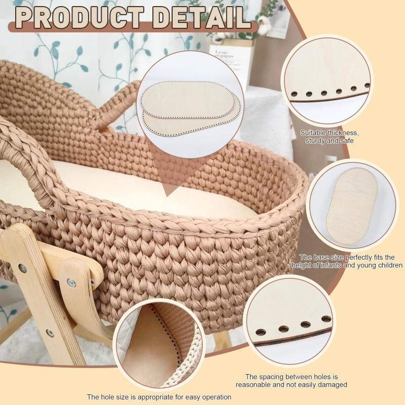1pc Wooden Basket Bottoms for Crochet Oval Basket Wood Bottom  Moses Bassinet Board Changing Basket Dolls Moses Basket